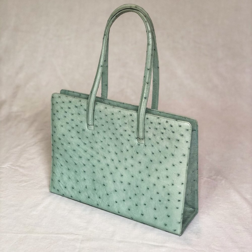 LambertsonTruex Seafoam Green Ostrich Leather Tote
